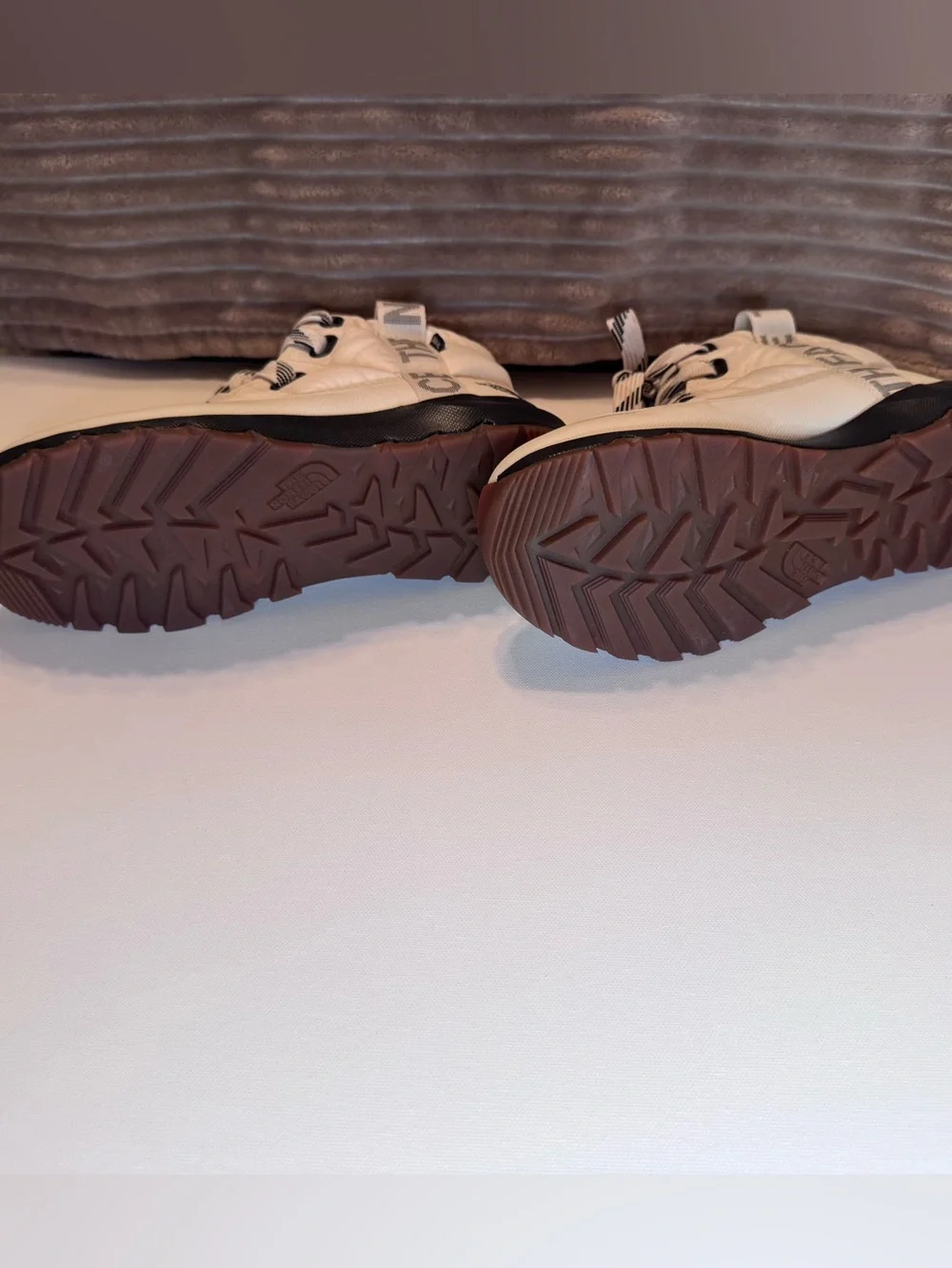 The North Face White Quilted Lace-Up Ankle Boots with Black Trim